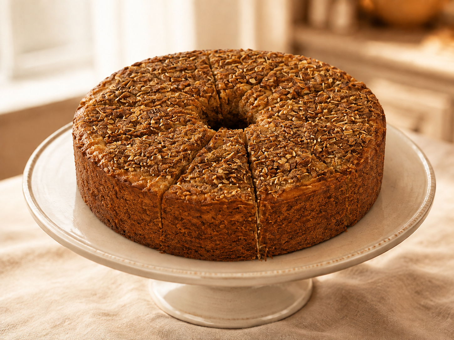 Banana Strudel Cake on an elegant cake stand