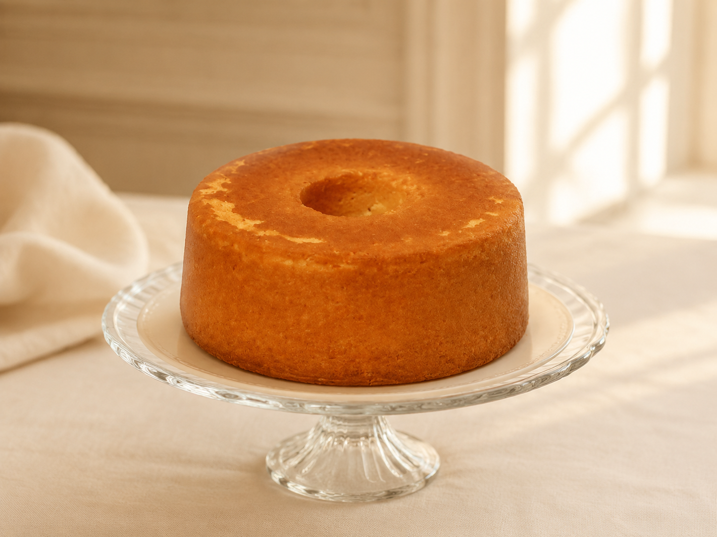 Dreamy Creamy Sour Cream Pound Cake on an elegant cake stand