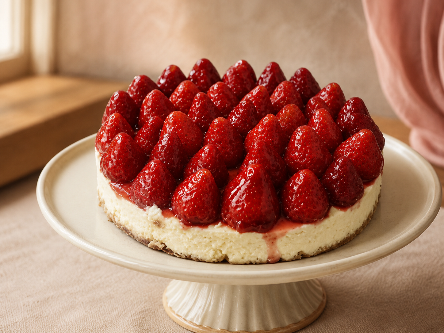Strawberry Cheesecake on an elegant cake stand